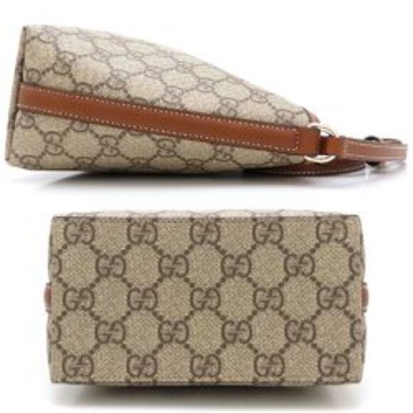 GUCCI GG Emblem Nano Bucket Bag 847090 Supreme Canvas/Leather Beige Brown - Picture 2 of 6